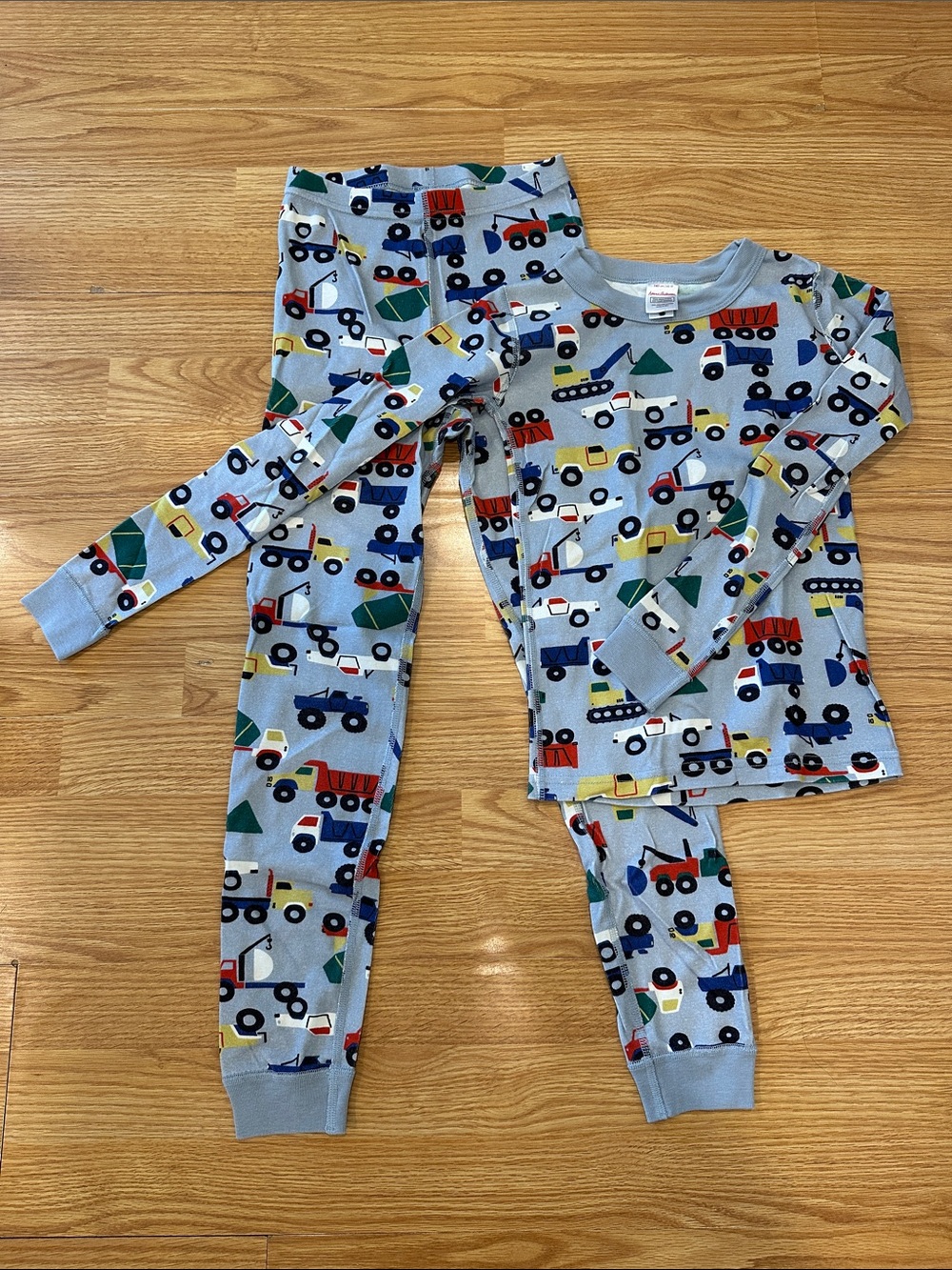 Hanna Andersson Organic Cotton Trucks Tractors Light Blue PJs Long Size 10 EUC